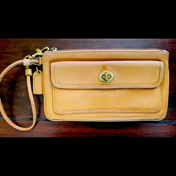 Coach Handbags - Coach Tan Leather Wristlet Clutch with Gold Hardware